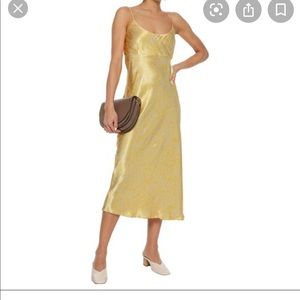Ganni satin yellow floral dress midi slip
